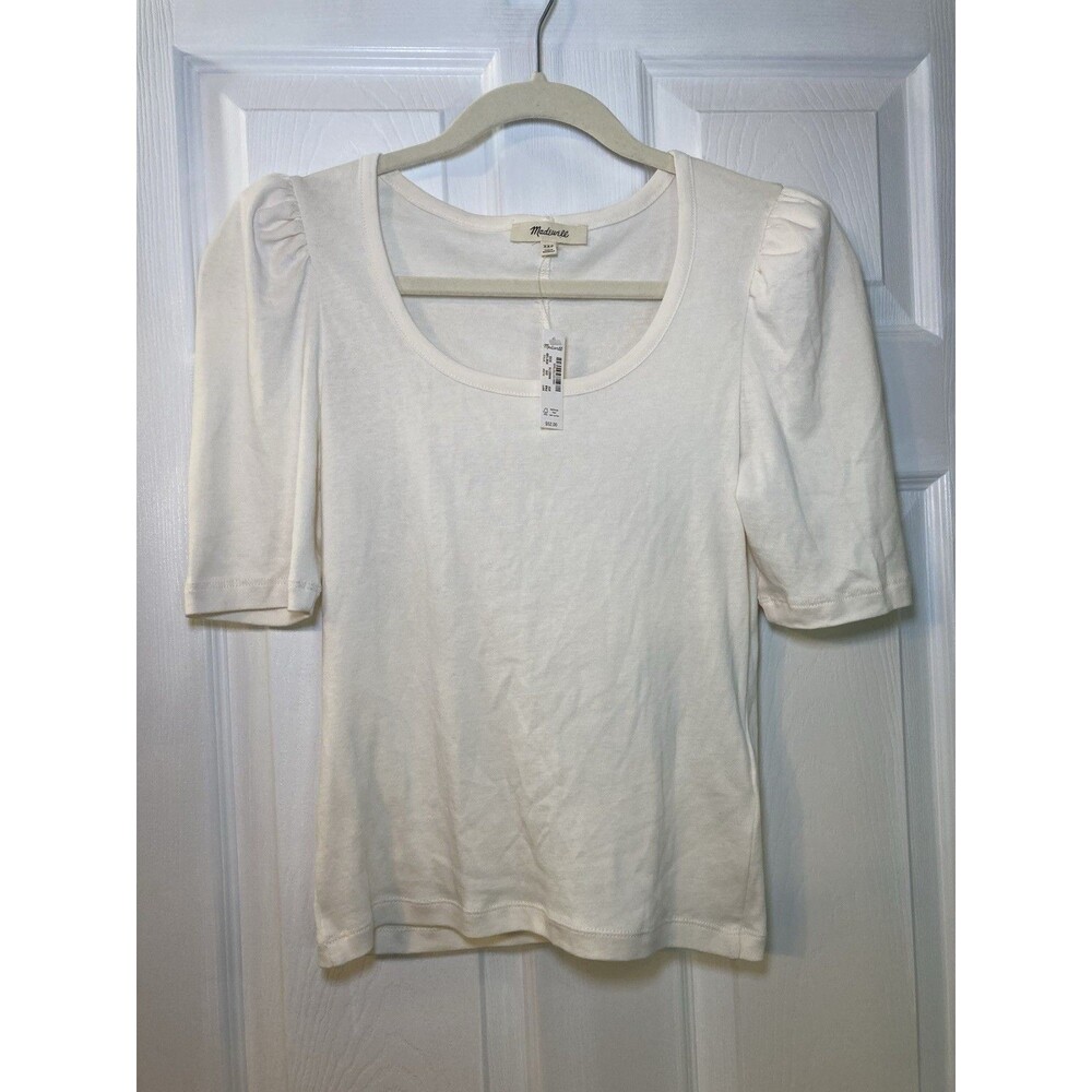 Madewell Off-white Ivory Cream Puff Shoulder T-shirt Elbow Length Sleeve XXS NWT